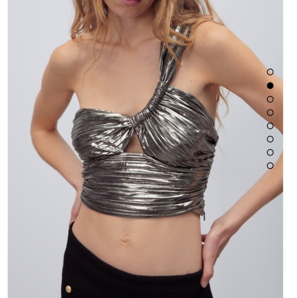Zara metallic asymmetrical top cropped